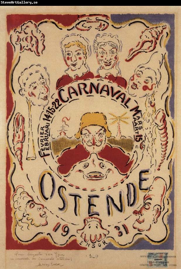James Ensor Poster for the Carnival at Ostend